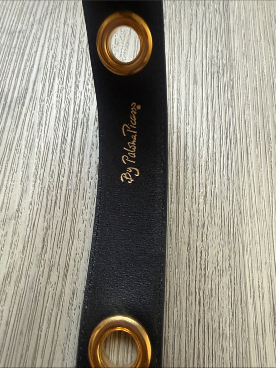 VTG Paloma Picasso Black Patent Leather Belt with Gold Crescent Buckle main image 8